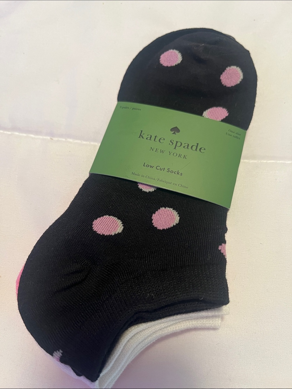 Kate Spade 3 Pack Black, White & Pink Low-Cut Socks NWT